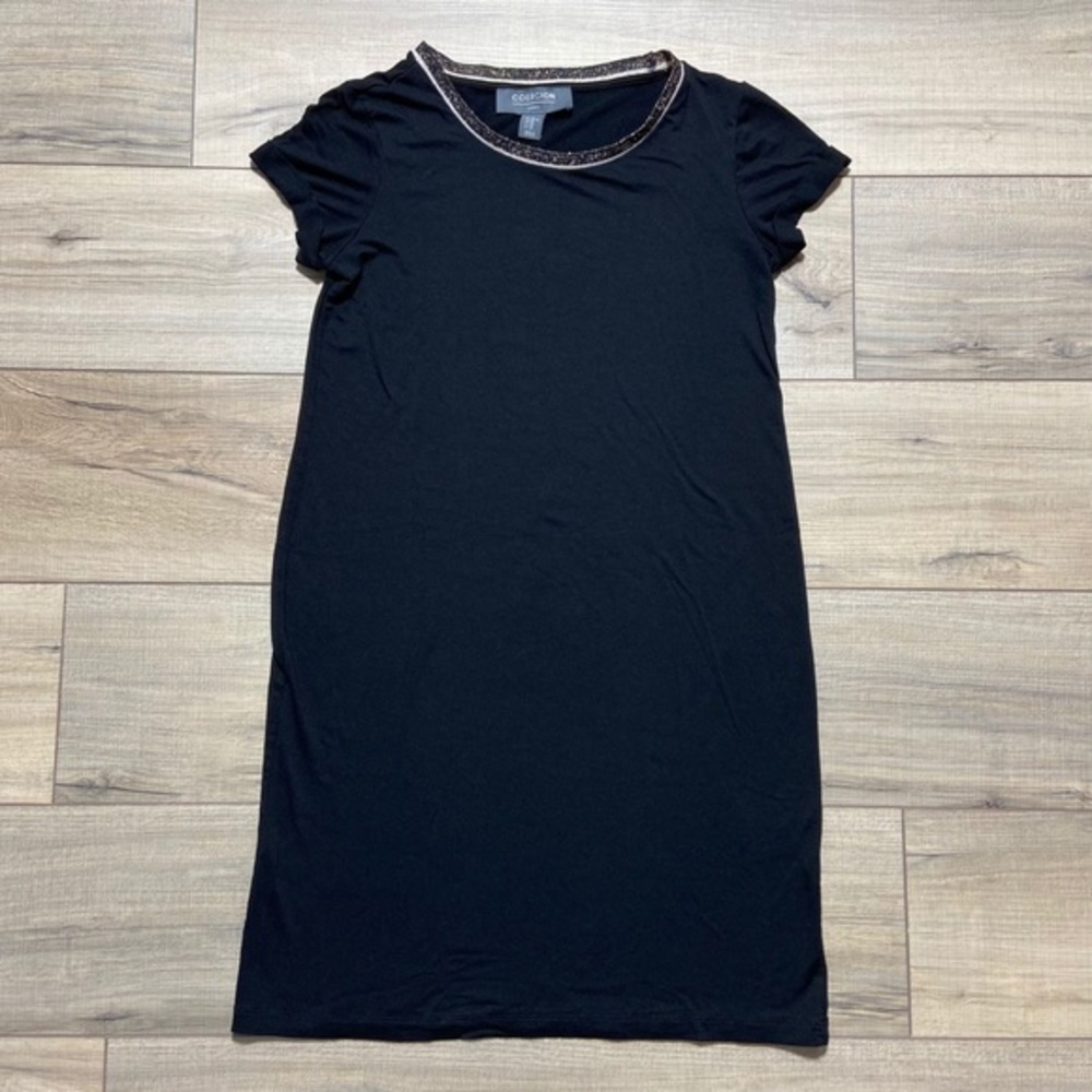 Coercion London Womens Shirt Dress XS Short Sleeve Metallic‎ Neck Black